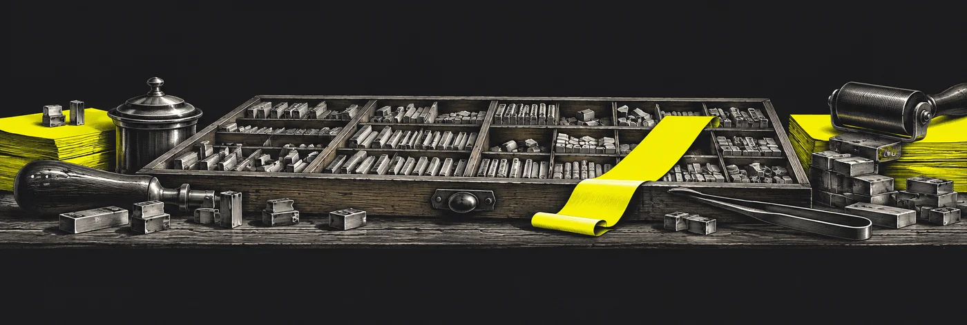 Presse typographique et feuille jaune