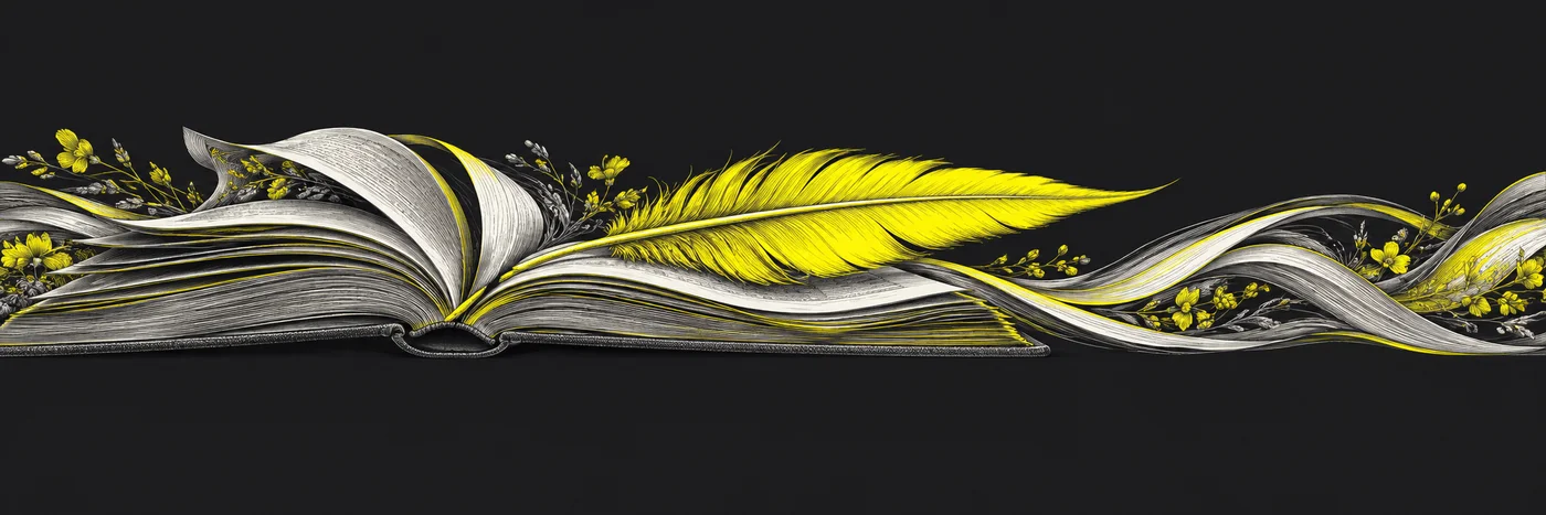 Livre ouvert et plume jaune